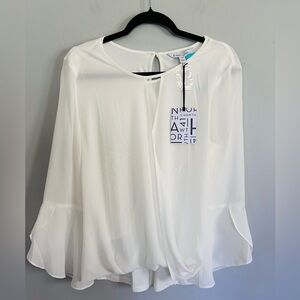 41 Hawthorn Ivory Keyhole Blouse M Bell Sleeve Sheer Office Career Minimalist